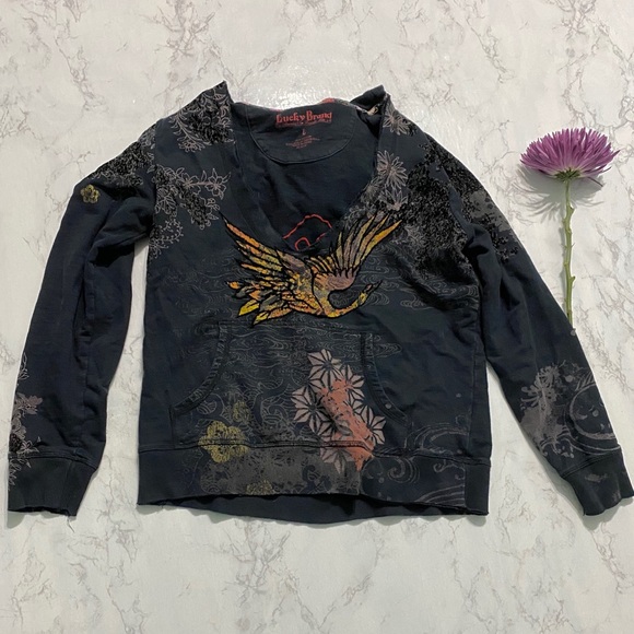 Lucky Brand Tops - Lucky Brand velvet burnout Asia inspired hoodie l
